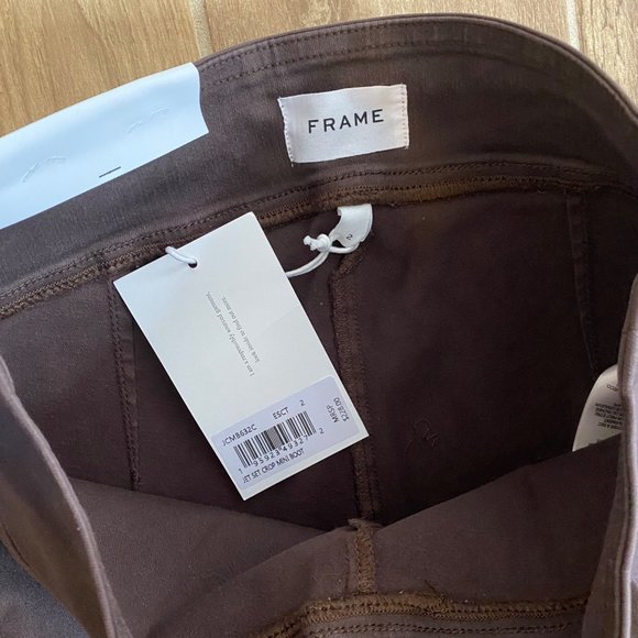 FRAME Jetset Crop COATED JEANS High-Rise Bootcut Brown - Picture 15 of 15